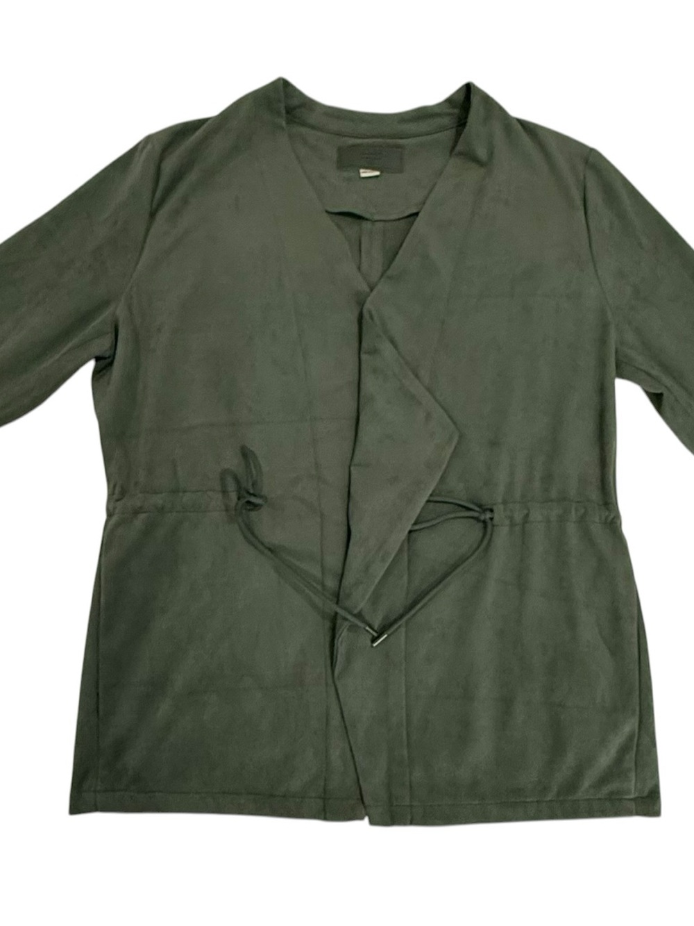 BLANKNYC Olive Green Faux Suede Draped Open Front Drawstring Jacket XL EUC - Picture 8 of 12